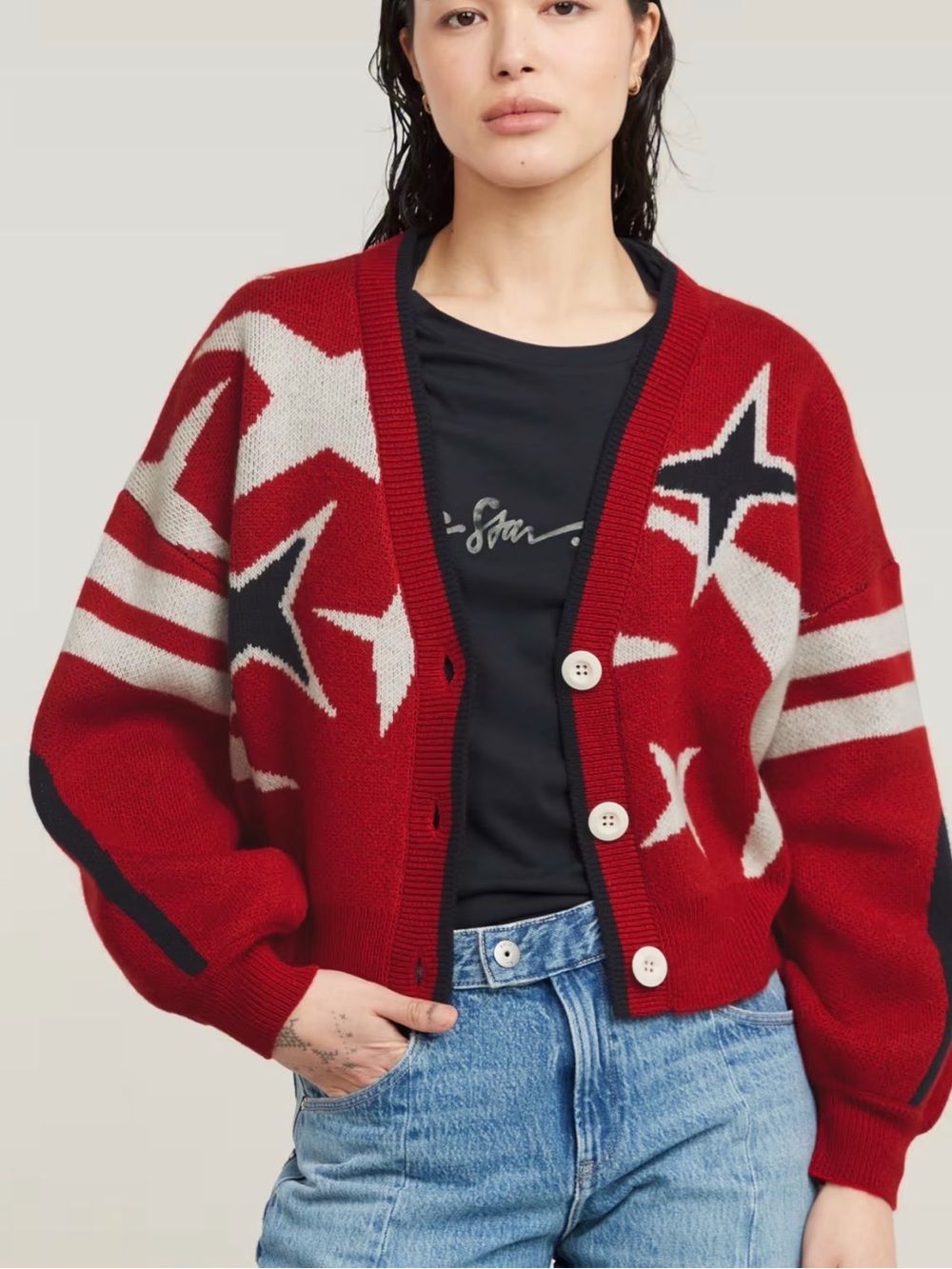 G-Star Red Holiday Loose Knitted Cardigan